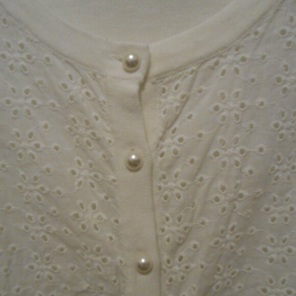Karl Lagerfeld Eyelet-Paneled White Cardigan OFFERS WELCOME - Picture 3 of 6